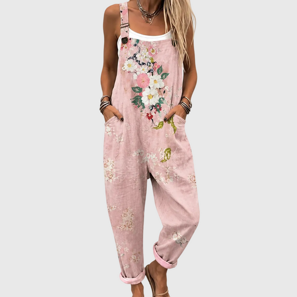 PINK FLORAL OVERALLS WITH SOFT COMFORT